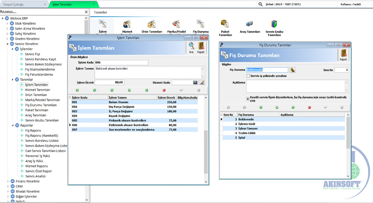 akınsoft servis yönetimi 