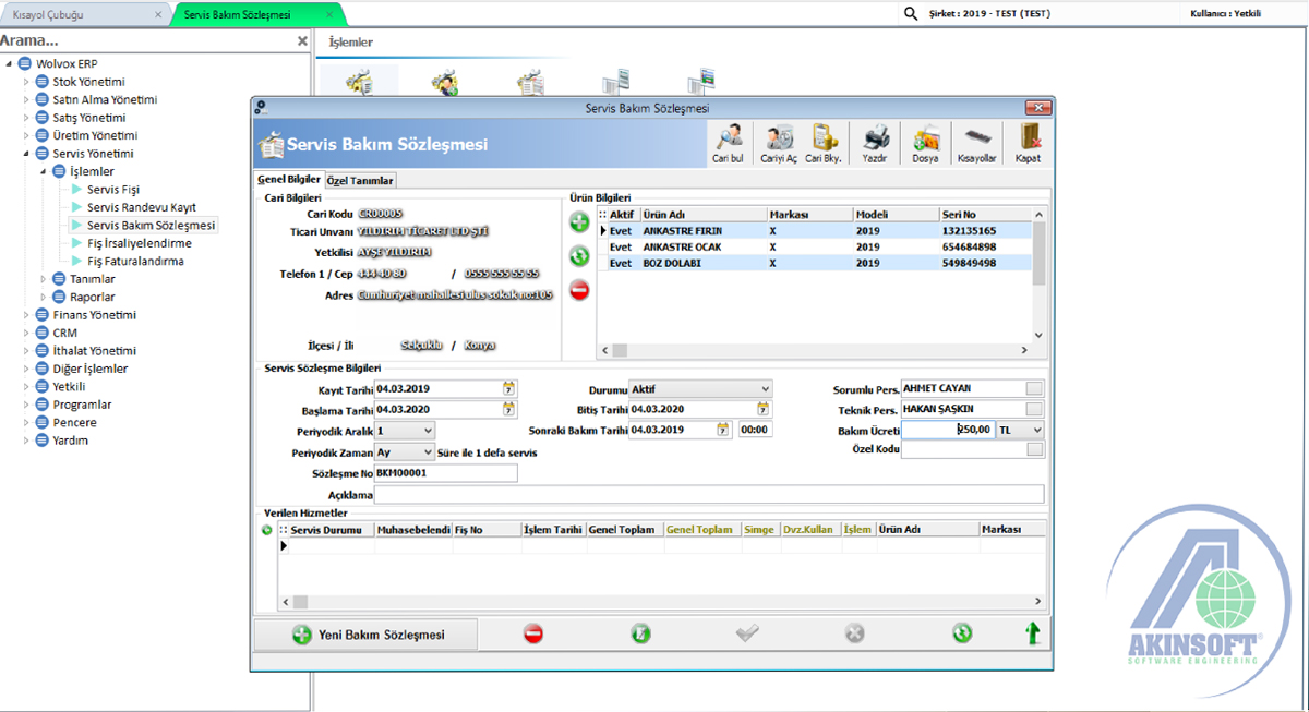akınsoft servis yönetimi 